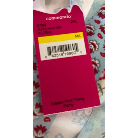 Commando M/L Blue-Red Classic Patchwork Floral Laser Cut Edges Thong Panties - Picture 6 of 6